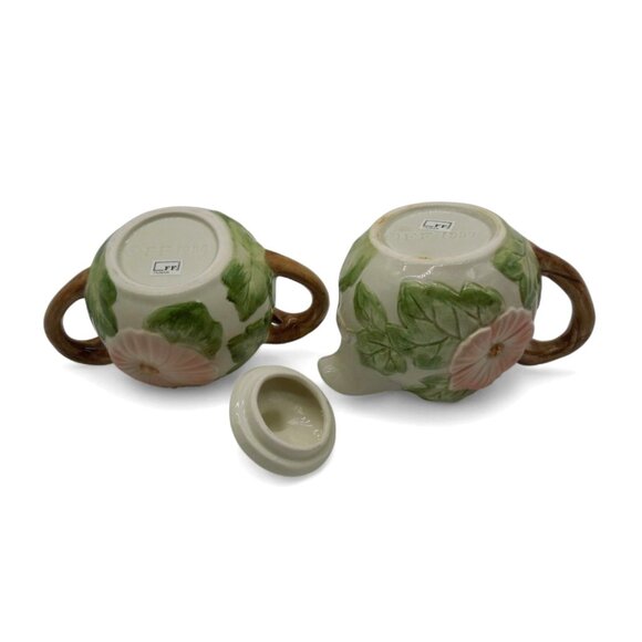 FITZ and FLOYD Hibiscus Floral Sugar and Creamer Set 1987 Vintage - Picture 9 of 11